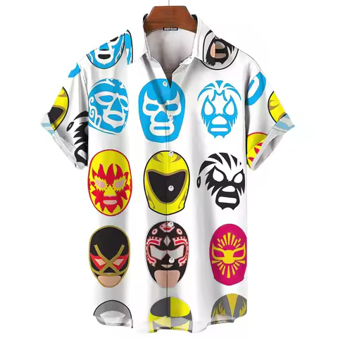 3d Mask Print Men's Shirt Summer Lucha Libre Short Sleeve Shirt Casual Hawaiian Shirt For Men Loose 
