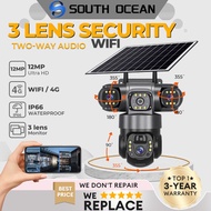 South Ocean 3 Lens Solar CCTV 4G Camera 12MP 360 Outdoor Waterproof CCTV Night Vision Battery Wirele