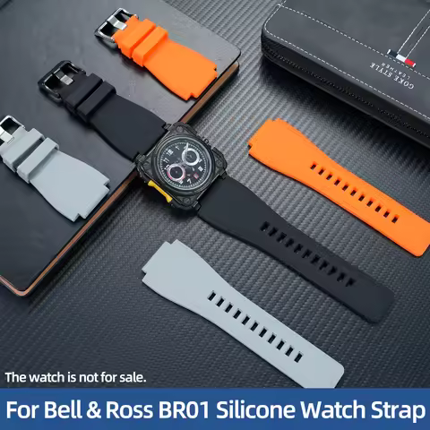 Sports Waterproof Silicone Watch Strap For Bell & Ross BR01 BR03 BR0392 Rubber Watch Band Convex Mou