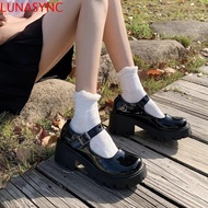 LUNASYNC Lolita Shoes, Y2k Black High Heels Shoes, Fashion Spring/Autumn JK Gothic Leather Shoes for