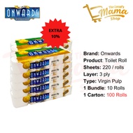 [CARTON] 3 PLY x 2200 sheet | 6600 PLY | Onwards Bathroom Toilet Paper Rolls Tissue 100% Pure Pulp |