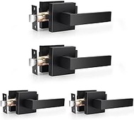 4 Pack-Indoor Levers Matt Black, Passage Function for Hall and Closet, Heavy Duty Lockset Handlesets, Interior Door Hardware,Universal Handling, Rectangular Handle