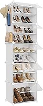 VIPZONE 10-Tier Narrow Shoe Rack,20 Pairs Tall Shoe Cabinet Storage,Vertical Shoe Organizer for Closet,Entryway,Hallway, Bedroom,Shoe Storage with Door,Plastic Shoe Shelves,White