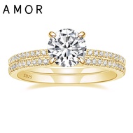 AMOR 1.25CT  925 Sterling Silver Bridal Ring Gold wedding bands Sets Round CZ Engagement Rings promi