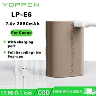 YOPPEN 2850mAh LP-E6 LP E6 E6N LPE6NH Battery Type-c charging For Canon EOS R6 Mark II/R5/R7/90D/80D