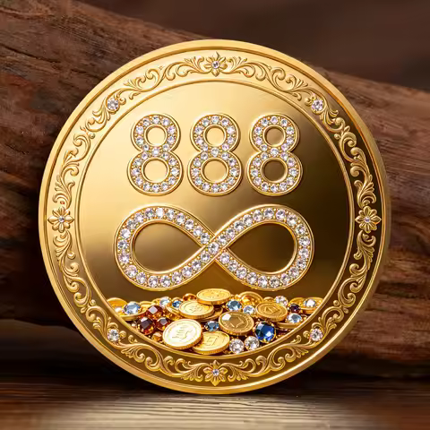 2D 888 Wealth Infinity Gold Plated Commemorative Coin Lucky Wealth Manifestation Medallion Collectib