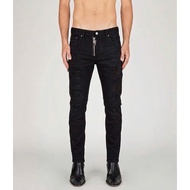 Men's Jeans Code D2-008 Side Zip, Washed Ripped, 2 Dsq Tapered Back Tags. Thick Stretch Jeans