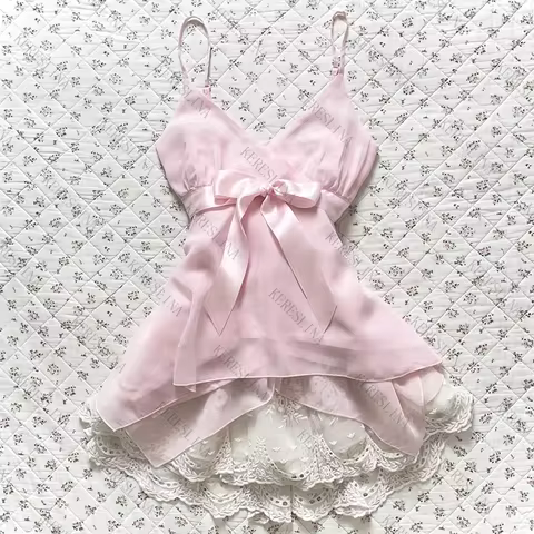 Y2K Kawaii Harajuku Emo Girls Fashion Sleeveless Vintage Bow Top Women's Cute Colorful 2000s Style U