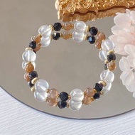 粉晶 骨幹太陽石 黑曜石||積極行動 人緣 招財 防小人 水晶手鍊