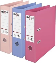 Rexel Pastel Plastic A4 Lever Arch Files, 3 File Folders, Assorted; Pink, Blue & Peach