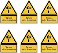 Stickers: 75 x 50 mm, Pack of 6 – Warning Pointed Items – Warning Sign with Text (German) (Yellow/Bl