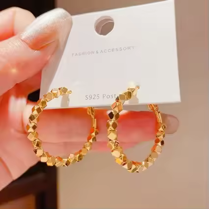 New style 24K gold earrings with poppy beads, sparkling multi-faceted round bead earrings AU999 earr