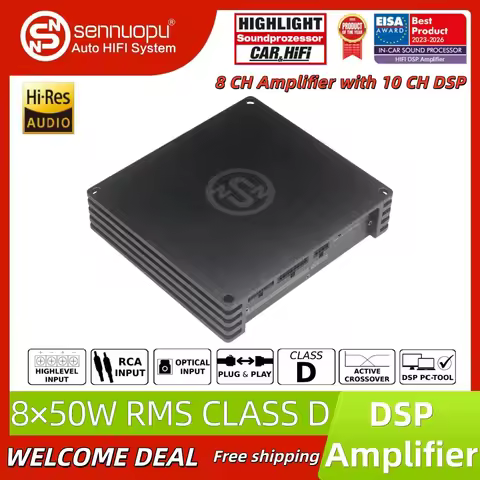 Sennuopu HIFI‑K10 8CH Car Amp, Built‑in 10CH DSP Processor, Hi‑Fi Car Audio Tuning Amplifier