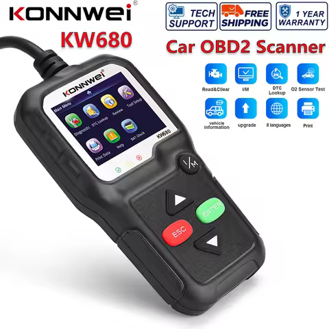 2026 KONNWEI KW680 Car OBD2 Fault Scanner Diagnostic Tools DTC Lookup I/M Readiness Read&Cllear Diag