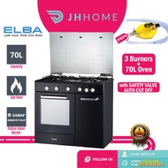 Elba 3 Sabaf Burners Gas Cooker with 70L Gas Oven EGC-C9703G(BK) | Safety Valve | Rotisserie Functio