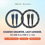 ENERGEA NYLOFLEX USB-A to USB-C 5A Fast Charging Universal Cable 1.5m 5X Durability 50kg Stress Test