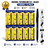 (1 Gross) BALL PEN DOZEN PENS (1 Gross 12 PACKS) BLACK TECHNOLINE GREEBEL WHOLESALE