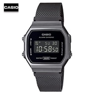 Velashop นาฬิกาข้อมือผู้ชายคาสิโอ ดิจิตอล  Casio STANDARD DIGITAL Vintage สายสแตนเลสแบบถัก สีรมดำ รุ