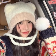 CACTU Ear Protection Hat, Thickened Bear Ear Beanies Bear Hat,  Wool Crochet Warm Hat Women