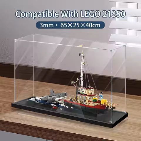 Acrylic Display Box for Lego 21350 Great White Shark Killer Whale Ship - Dustproof Display Case, Tra
