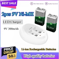9V 300mAh NIMH Rechargeable Battery 6F22  Crown Battery + 9V Battery Charger for NI-MH Li-ion Rechar
