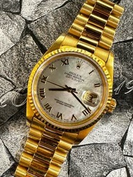🌈🌈新返貨啦 🌈🌈🐚罕有原裝貝殼羅馬字面🐚36mm 淨錶🥰👔Vintage Rolex Datejust 16238 連原裝18K黃金總統帶💛💛狀態一流👔 VU1285（旺角店）