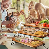 3 Tier Wooden Display Stand Wooden Display Riser Wood 3 Tier Serving Tray Rectangle Serving Platter 