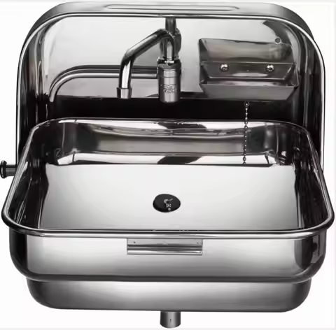 Amazon Hot Sales Stainless Steel Folding Sink with Tap Faucet for RV Caravan Boat Train Hospital Sch