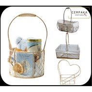Metal Round Gold Flower Basket Wicker Fruit Storage Basket Bakul Buah Besi Hantaran Kahwin Siap Guba