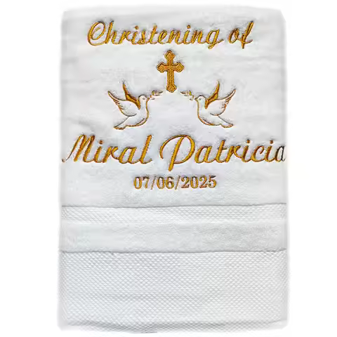 AHSNME Customized Baptism Towel 70x140cm Bath Towels for Baby Christening White Towel with Name and
