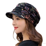 Hoa Xếp Ly In Ngắn Rộng Vành Mũ Earflap Dân Tộc Chống Gió Có Thể Gập Lại Ấm Áp Nữ Thu Đông Ngoài Trờ