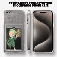 For OPPO A7 A5S A12 A12S A3S (One Piece) Transparent Card Slot Holder Phone Case Soft Casing