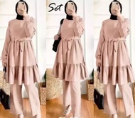 setelan ayu/bahan ceringkel/baju buat lebaran/Set muslim cocok buat manasik/celana kulot/baju cewe m