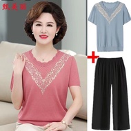 Mother's Clothing Ice Silk Middle-aged Elderly Women's Clothing Top Clothes Middle-aged Women's Short-sleeved Plus Size t-