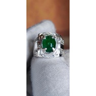 Natural Emerald Zambian 2.9 carat Cobochon Cut silver 925 ring