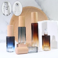Wooden roll on bottle Gradient blue perfume bottles 4ml 6ml10ml Gradient brown square perfume glass 