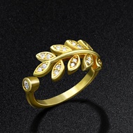 แหวนคู่ แหวนแฟชั่นเท่ๆ แหวนผู้หญิง แหวนเรียกทรัพย์ แหวนใบมะกอก นำโชค เสริมดวงความรัก ชุบทอง เหมือนแท้ ฝังเพชร CZ