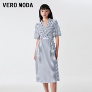 Vero Moda เรียบหรู สลิมฟิต เดรส พร้อม ลายทาง ลวดลาย แขนเสื้อทรงโคมไฟ คอวี ฤดูร้อน สินค้าใหม่ ผู้หญิง