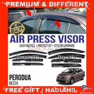 Car Door Visor PERODUA BEZZA Premium AIR PRESS Anti-UV Smoke Black Stylish Window Visor Aksesori Tin