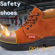 พร้อมส่งจากไทยรองเท้าเซฟตี้ Safety shoes หัวเหล็ก น้ำตาล หนังเทียม หัวเหล็ก พื้นเหล็ก Work Shoes Saf