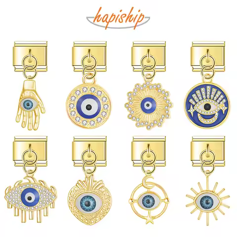 Hapiship 2025 New Gold Color Eye Round CZ Italian Charm Fit 9mm Bracelet Stainless Steel Drop Shippi