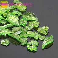 PRESTONRY 30pcs Green Transparent Leaf Shape Beads, Leaf Shape Transparent Green Acrylic Leaf Beads,