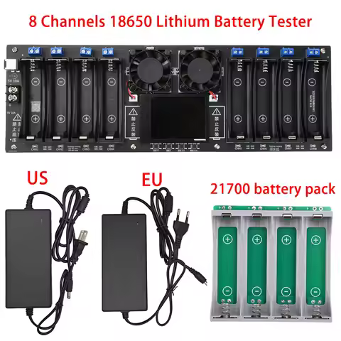 8 Channels 18650 Lithium Battery Tester DC Port 2.4-inch Color Screen Digital Battery Power Detector