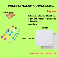 Complete Package Of Quality Efficient painting Canvas painting kit And hand painting Size 20x20cm, Watercolor, Brush