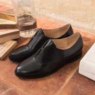 黑色 無綁帶內增高真皮牛津鞋