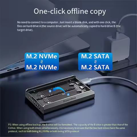 M05K 2 Bay M.2 SATA NVMe SSD Enclosure Dual-Bay External Case for M.2 NVMe & SATA SSDs Up to 16TB