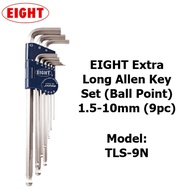 EIGHT Extra Long Allen Key Set (Ball Point) 1.5-10mm (9pc) - Model: TLS-9N