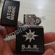 Zippo ator MDMC SAR custom logo ukir grafir nama kado korek hitam