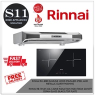 RINNAI RH-90ER SLIMLINE HOOD STAINLESS STEEL AND METALLIC SILVER FINISHING  +  RINNAI RB-7012H-CB 2 ZONE INDUCTION HOB (70CM) SCHOTT CERAN GLASS (BLACK) TOP PLATE