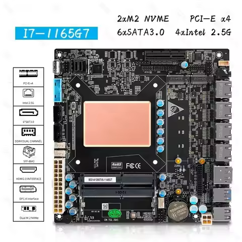 Nas Motherboard ITX Set Onboard 11th Gen Core I7 1165G7 4x I226 2.5G 6xSATA 2xM.2 NVMe PCIEx4 Firewa